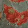 Sanskriti Vintage Sarees Gray/Red Printed Pure Georgette Silk Sari Craft Sustainable Fabric
