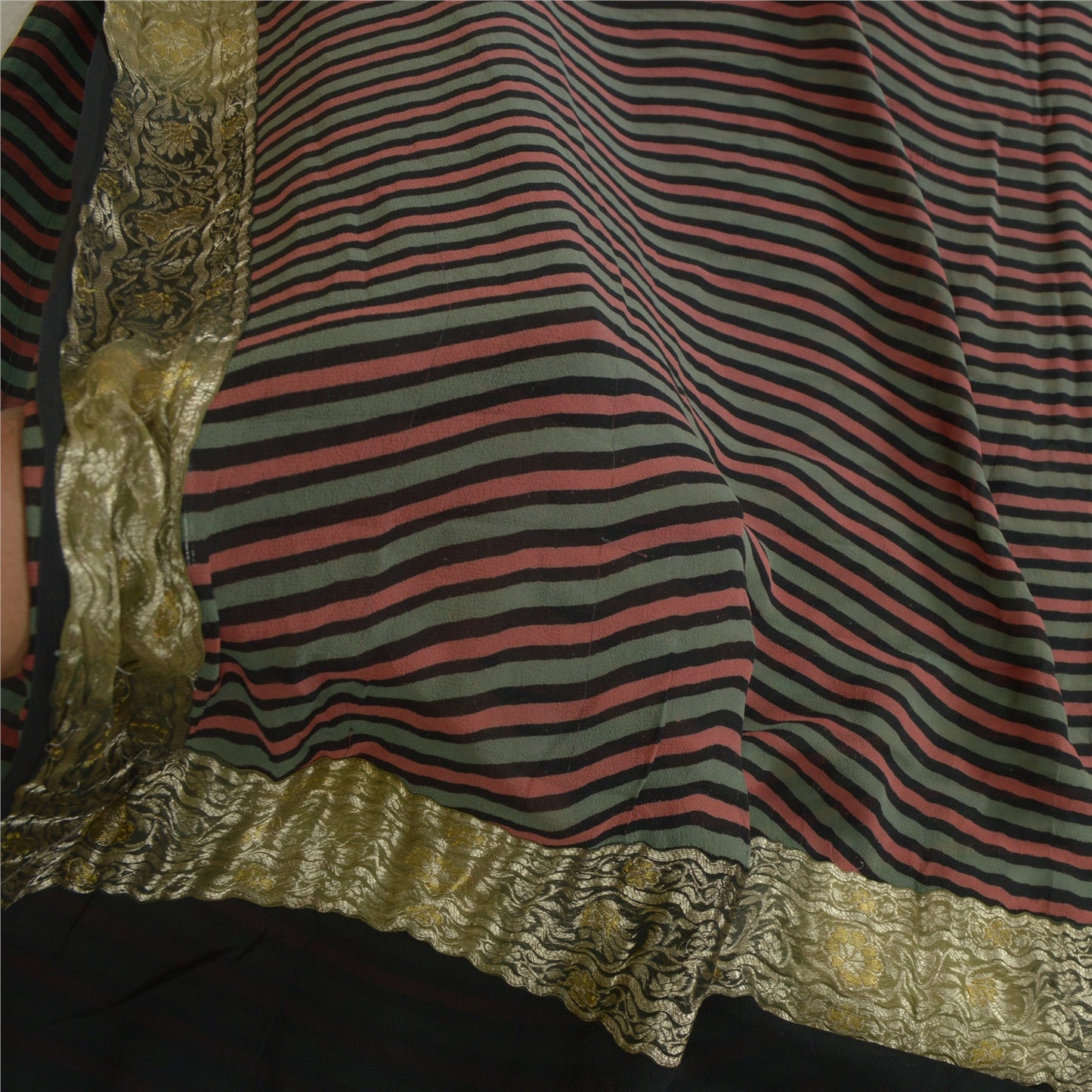 Sanskriti Vintage Sarees Multi Zari Border Printed Pure Georgette Sari Sustainable Fabric