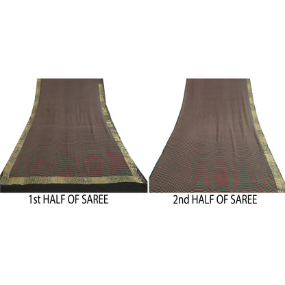 Sanskriti Vintage Sarees Multi Zari Border Printed Pure Georgette Sari Sustainable Fabric