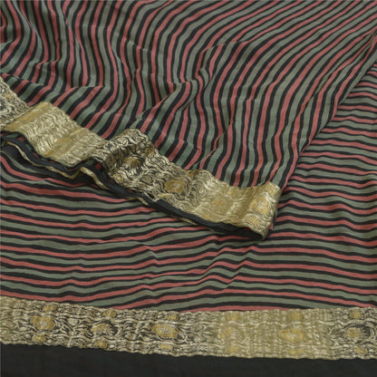 Sanskriti Vintage Sarees Multi Zari Border Printed Pure Georgette Sari Sustainable Fabric