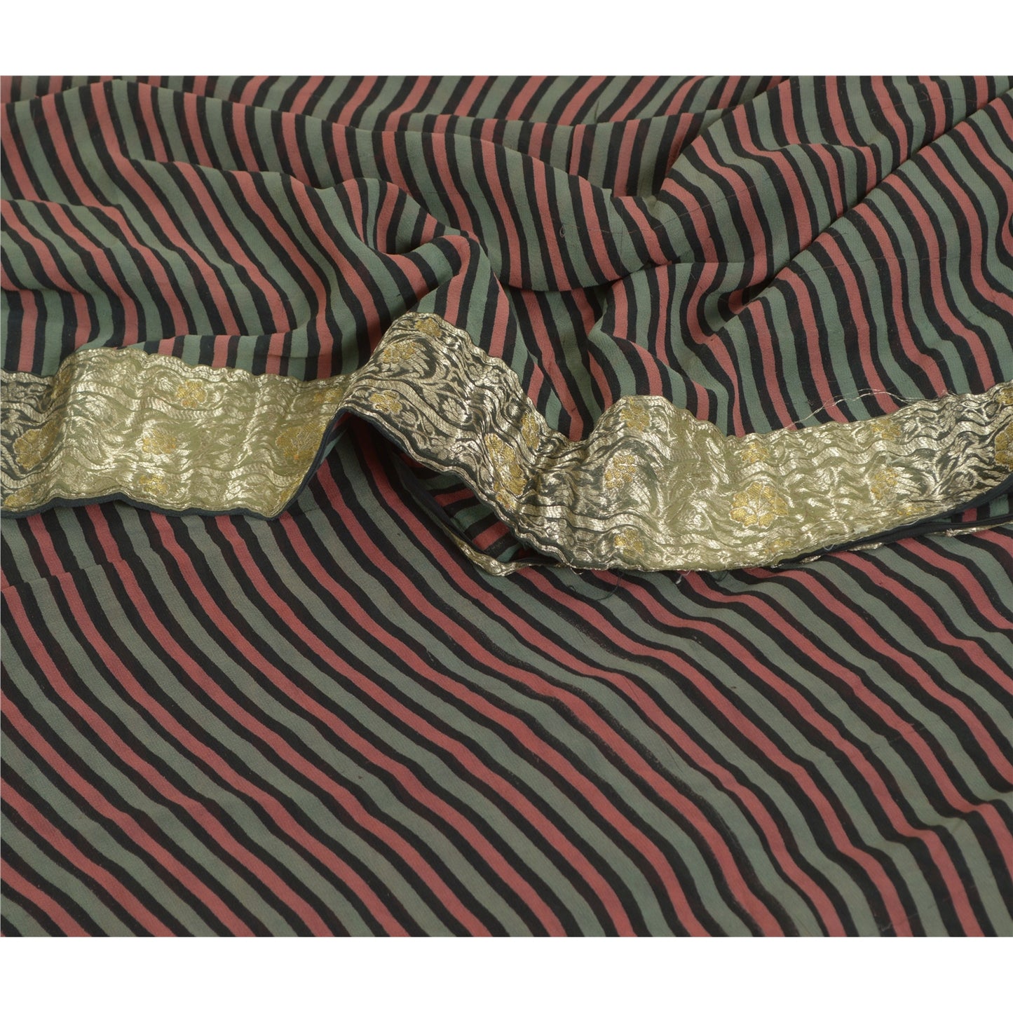 Sanskriti Vintage Sarees Multi Zari Border Printed Pure Georgette Sari Sustainable Fabric