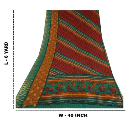 Sanskriti Vintage Sarees Red Pure Georgette Silk Print Woven Border Sari Sustainable Fabric