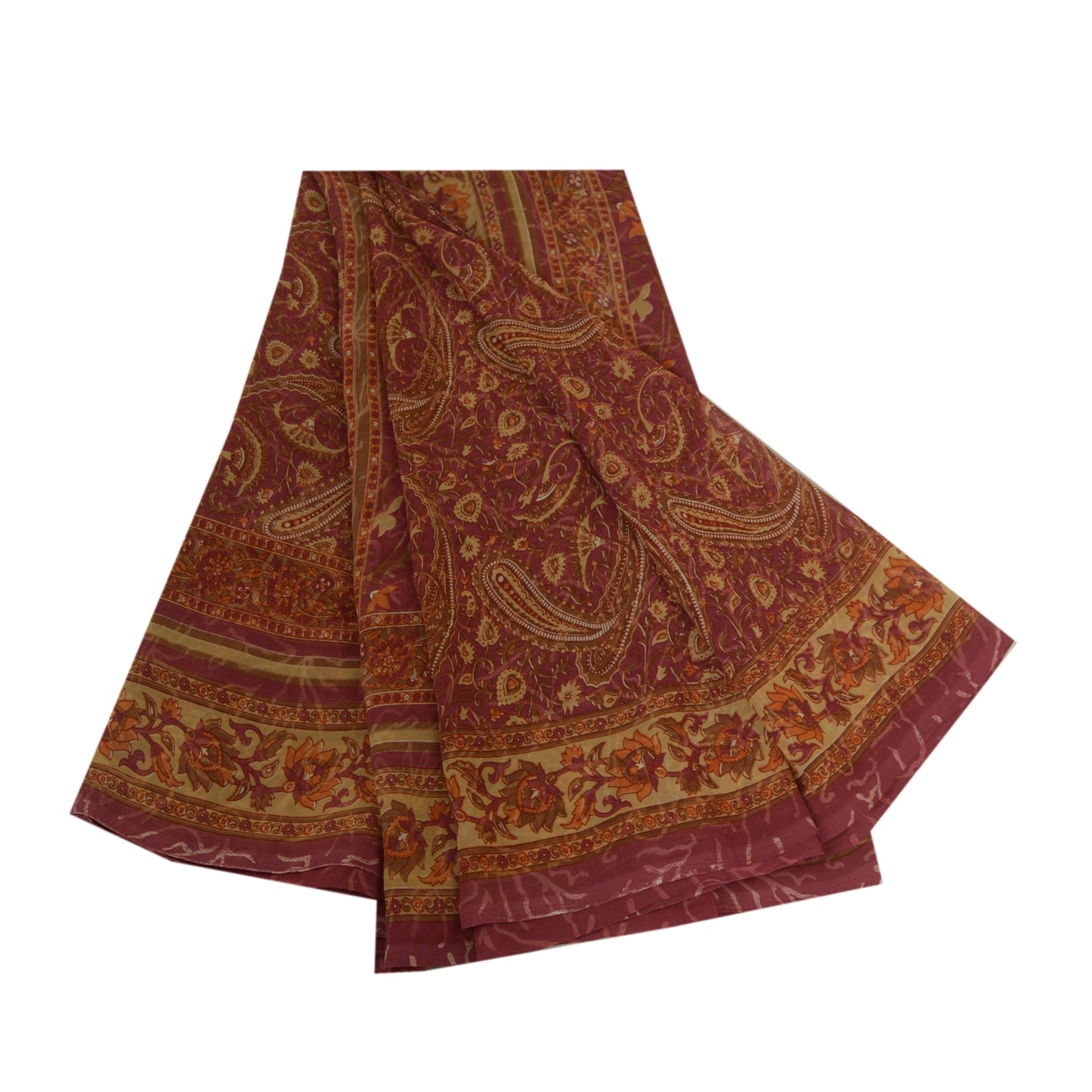 Sanskriti Vintage Sarees Purple Pure Georgette Silk Printed Sari Craft Sustainable Fabric