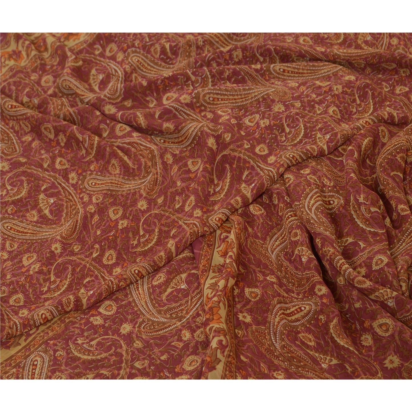 Sanskriti Vintage Sarees Purple Pure Georgette Silk Printed Sari Craft Sustainable Fabric