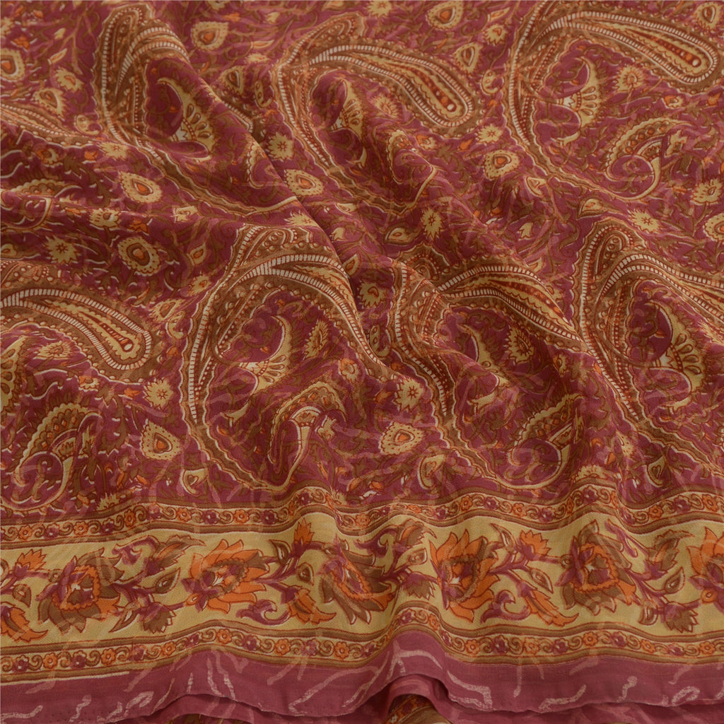 Sanskriti Vintage Sarees Purple Pure Georgette Silk Printed Sari Craft Sustainable Fabric