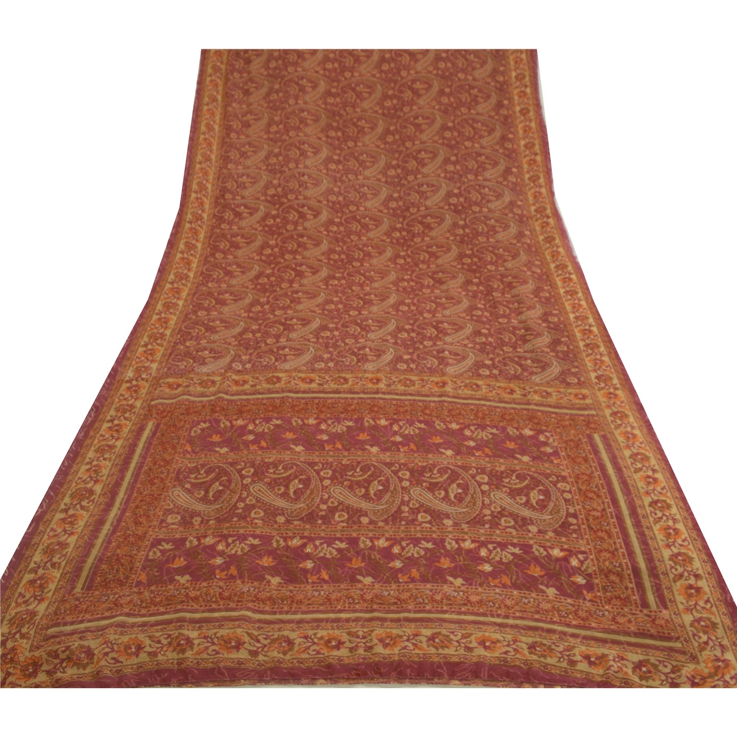 Sanskriti Vintage Sarees Purple Pure Georgette Silk Printed Sari Craft Sustainable Fabric