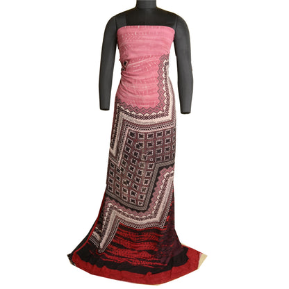Sanskriti Vintage Sarees Pink/Black Pure Georgette Silk Print Sari Craft Sustainable Fabric