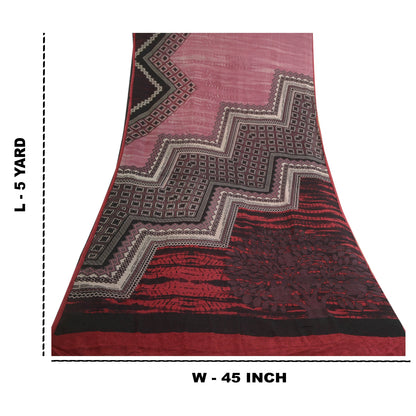 Sanskriti Vintage Sarees Pink/Black Pure Georgette Silk Print Sari Craft Sustainable Fabric