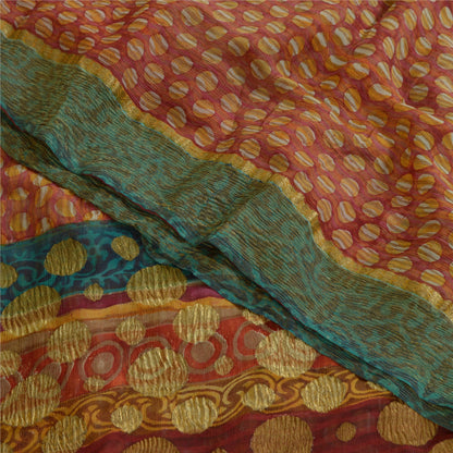 Sanskriti Vintage Sarees Red Pure Georgette Silk Printed Woven Sari 5yd Sustainable Fabric