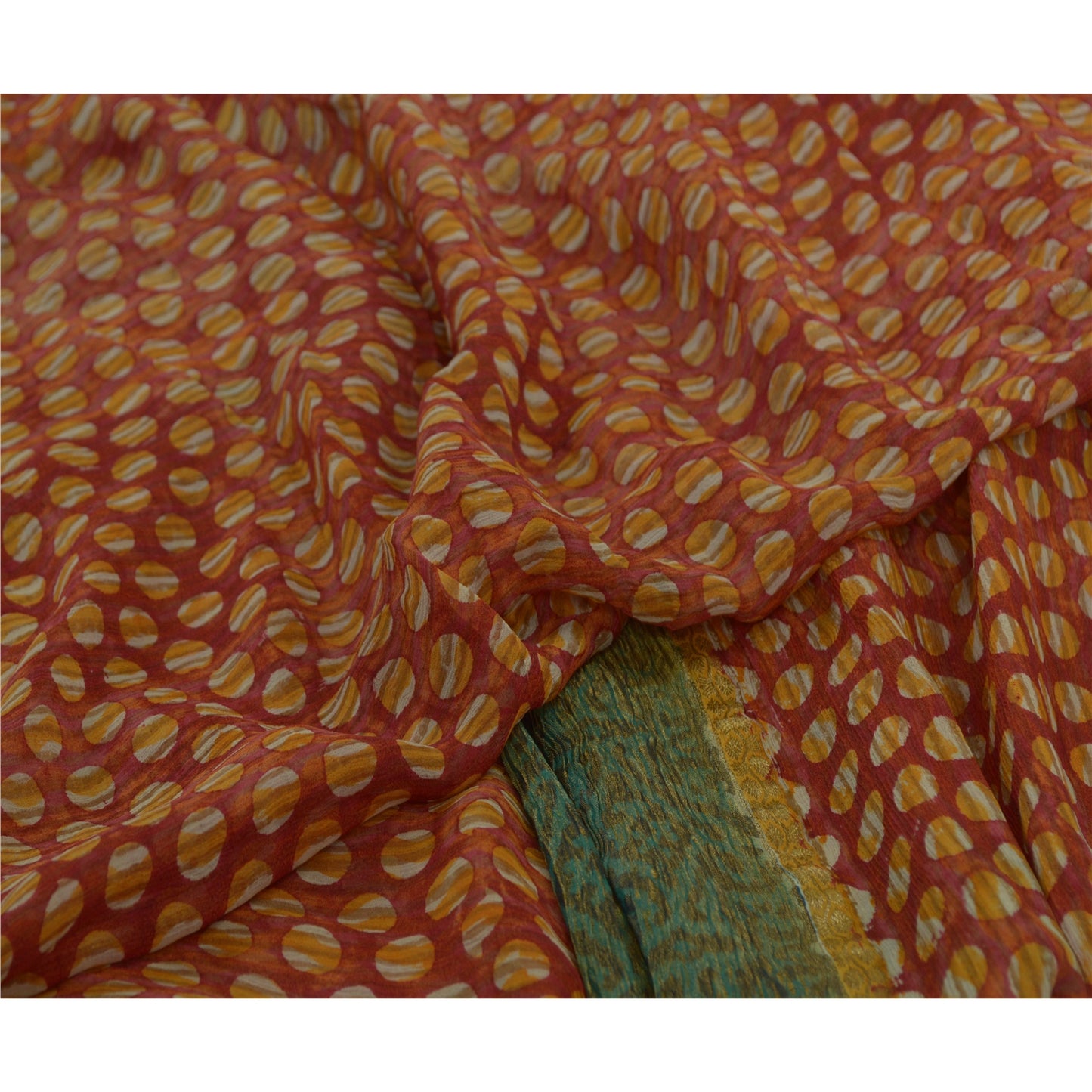 Sanskriti Vintage Sarees Red Pure Georgette Silk Printed Woven Sari 5yd Sustainable Fabric