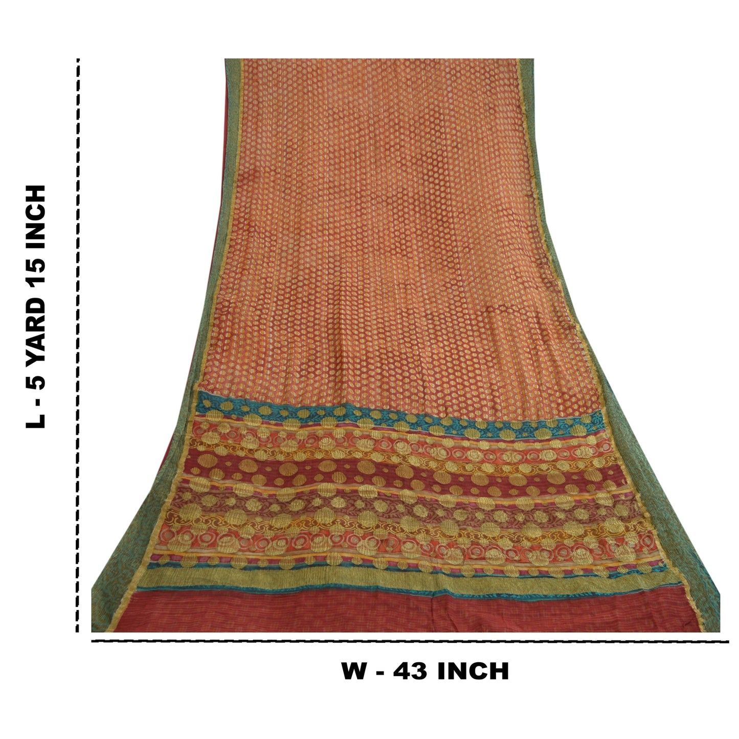 Sanskriti Vintage Sarees Red Pure Georgette Silk Printed Woven Sari 5yd Sustainable Fabric