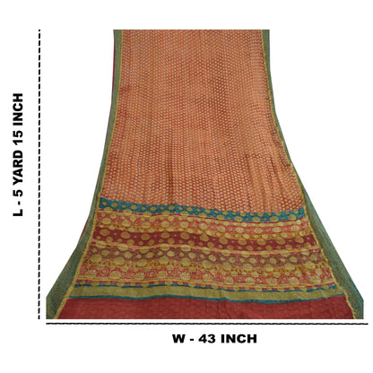 Sanskriti Vintage Sarees Red Pure Georgette Silk Printed Woven Sari 5yd Sustainable Fabric