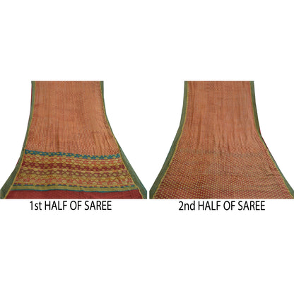 Sanskriti Vintage Sarees Red Pure Georgette Silk Printed Woven Sari 5yd Sustainable Fabric