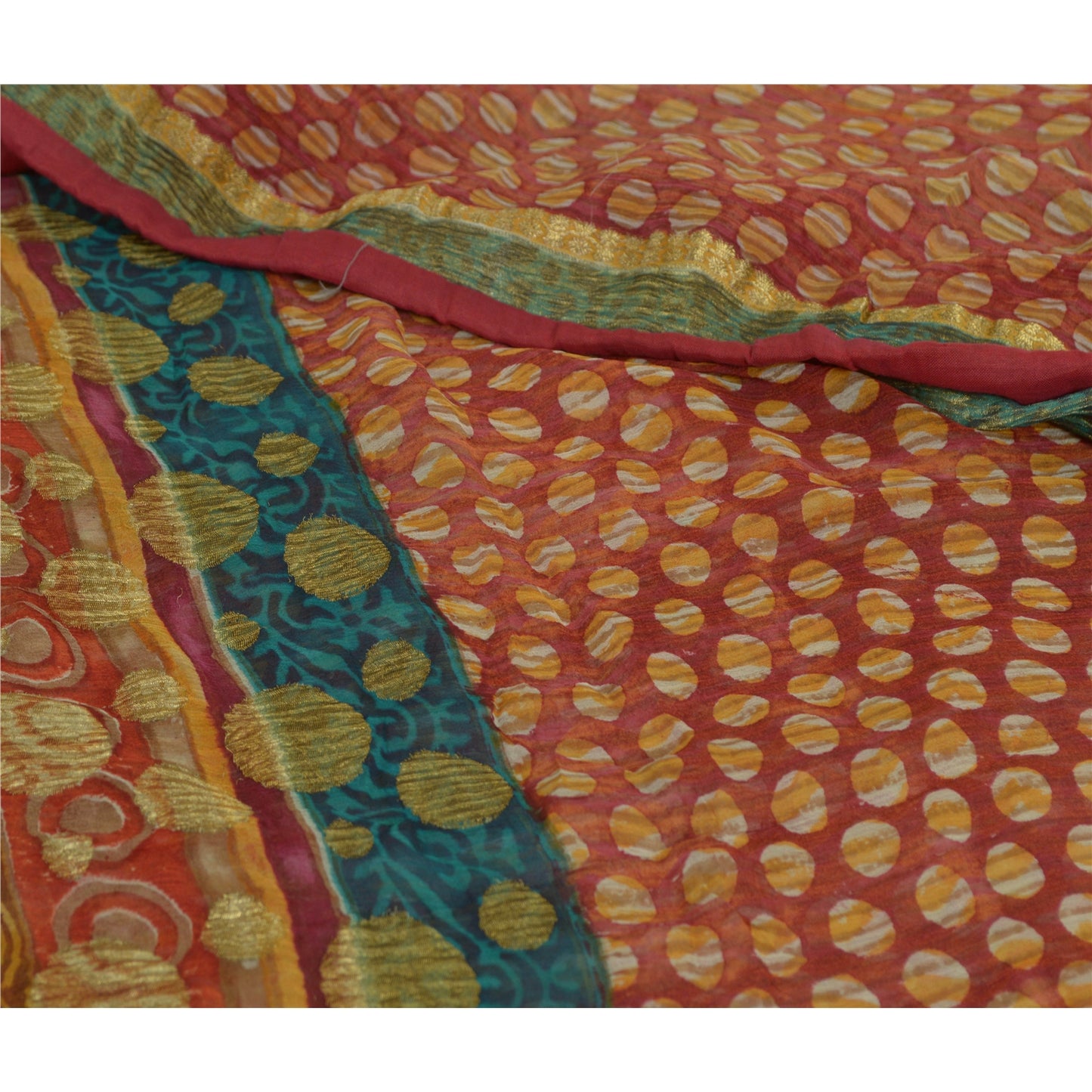Sanskriti Vintage Sarees Red Pure Georgette Silk Printed Woven Sari 5yd Sustainable Fabric