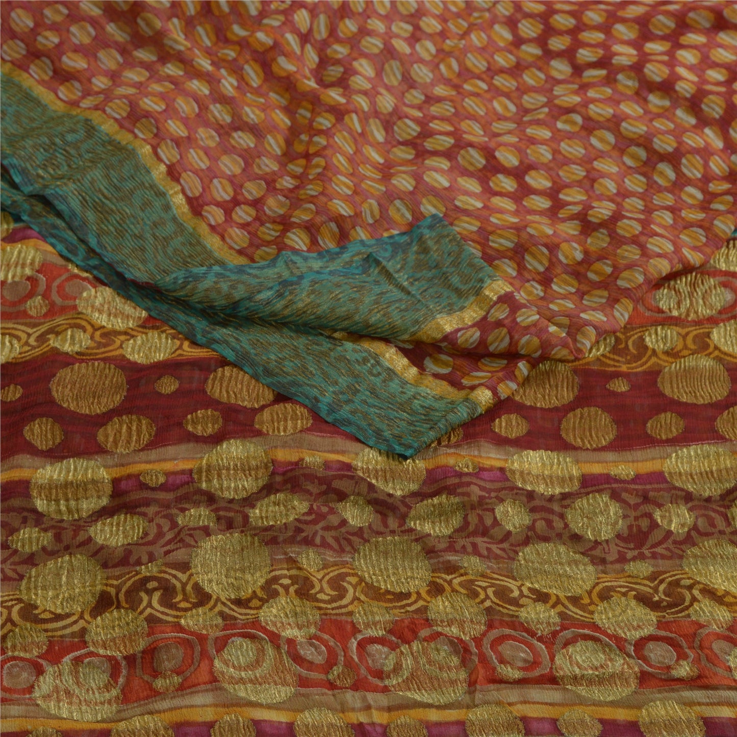 Sanskriti Vintage Sarees Red Pure Georgette Silk Printed Woven Sari 5yd Sustainable Fabric