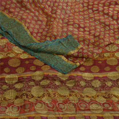 Sanskriti Vintage Sarees Red Pure Georgette Silk Printed Woven Sari 5yd Sustainable Fabric