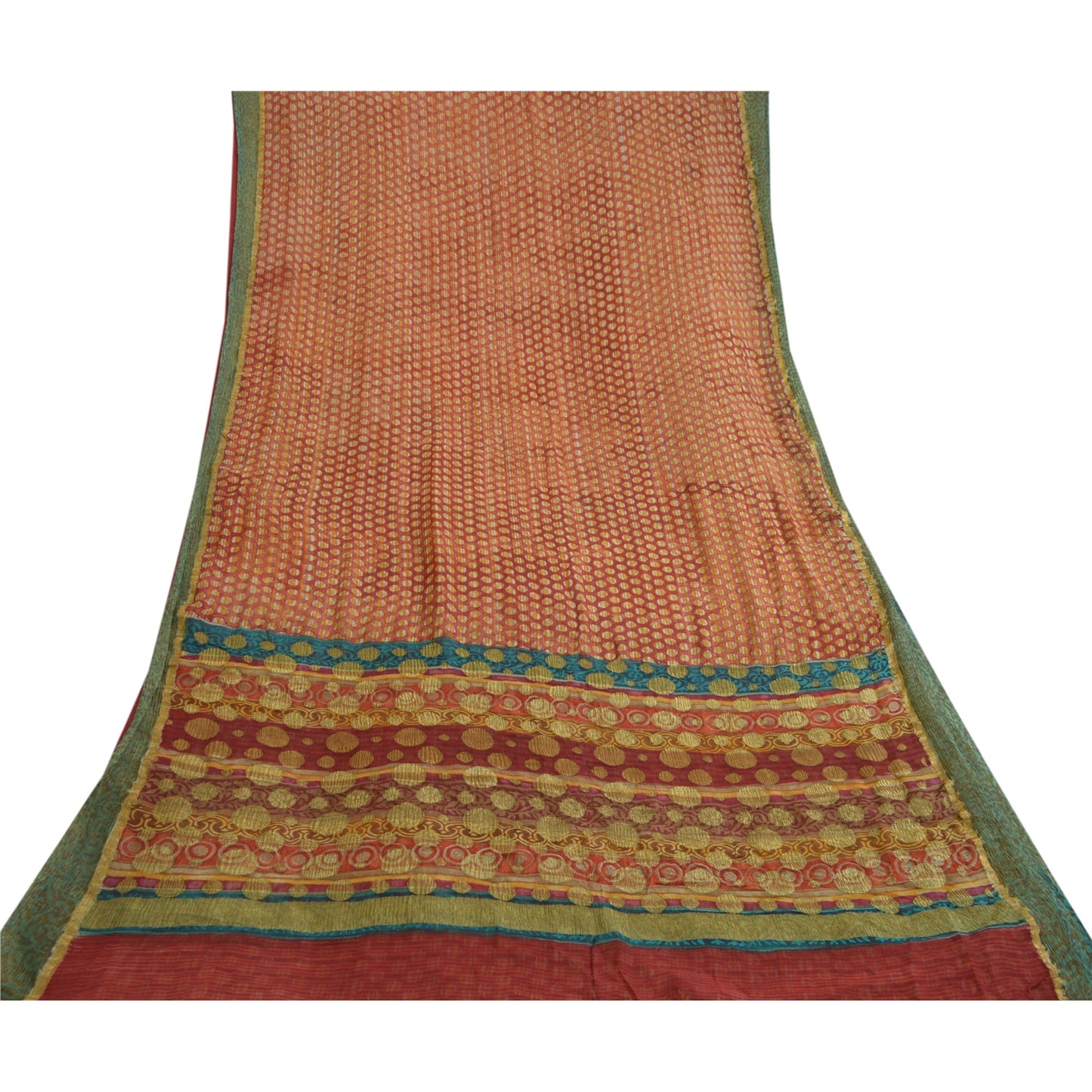 Sanskriti Vintage Sarees Red Pure Georgette Silk Printed Woven Sari 5yd Sustainable Fabric