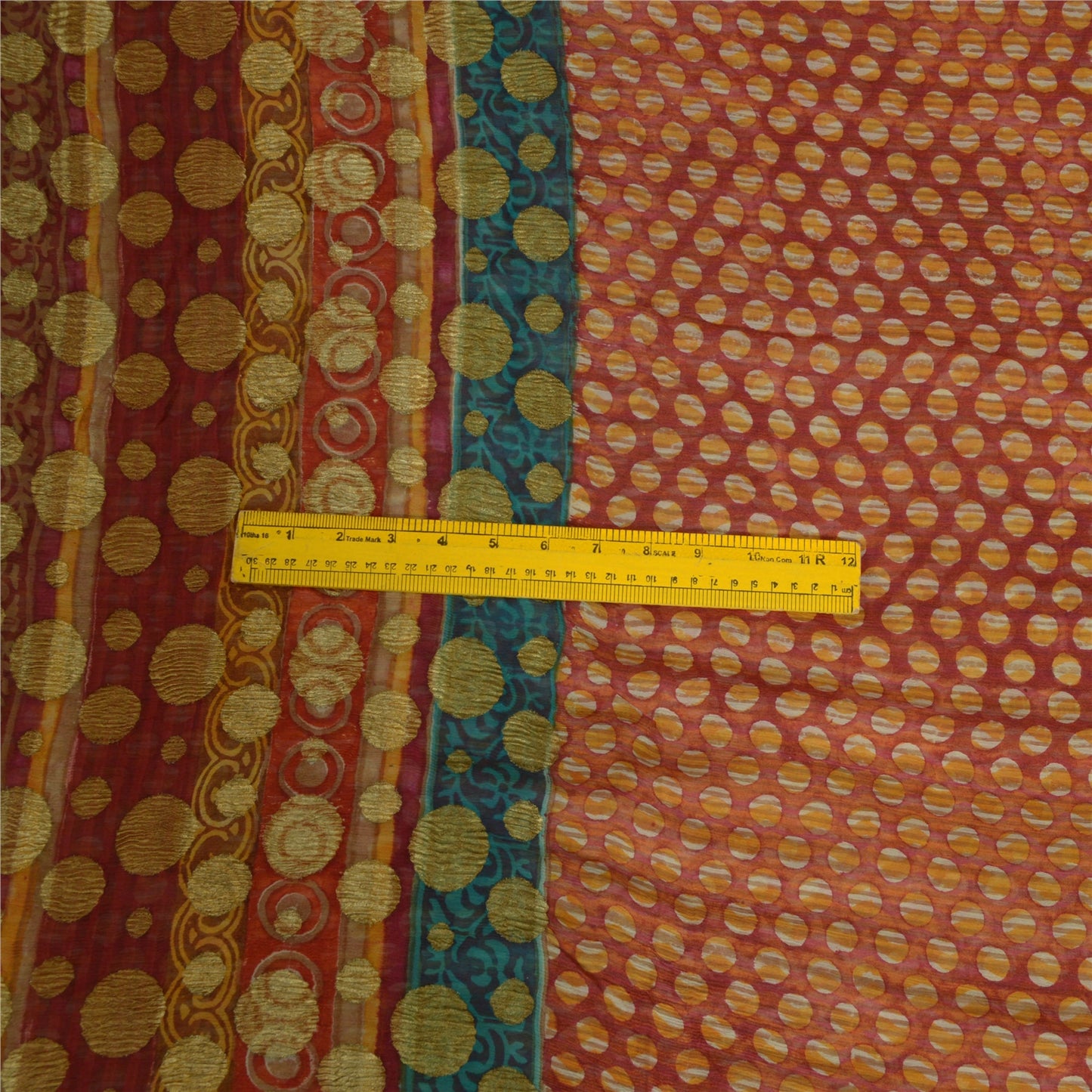 Sanskriti Vintage Sarees Red Pure Georgette Silk Printed Woven Sari 5yd Sustainable Fabric