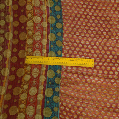 Sanskriti Vintage Sarees Red Pure Georgette Silk Printed Woven Sari 5yd Sustainable Fabric