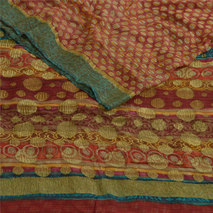 Sanskriti Vintage Sarees Red Pure Georgette Silk Printed Woven Sari 5yd Sustainable Fabric