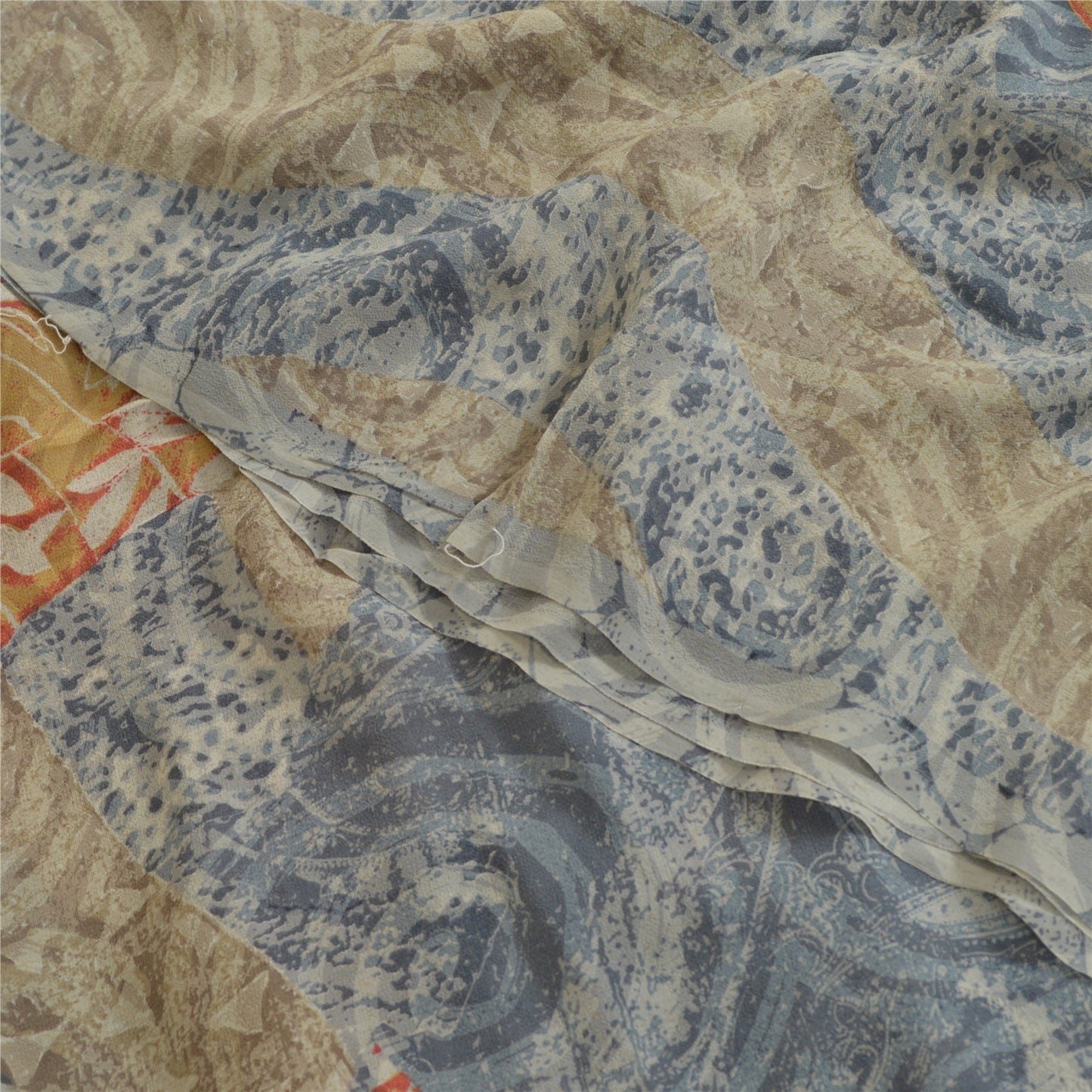 Sanskriti Vintage Sarees Blue Pure Georgette Silk Printed Sari 5yd Craft Sustainable Fabric