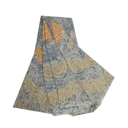 Sanskriti Vintage Sarees Blue Pure Georgette Silk Printed Sari 5yd Craft Sustainable Fabric