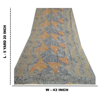 Sanskriti Vintage Sarees Blue Pure Georgette Silk Printed Sari 5yd Craft Sustainable Fabric