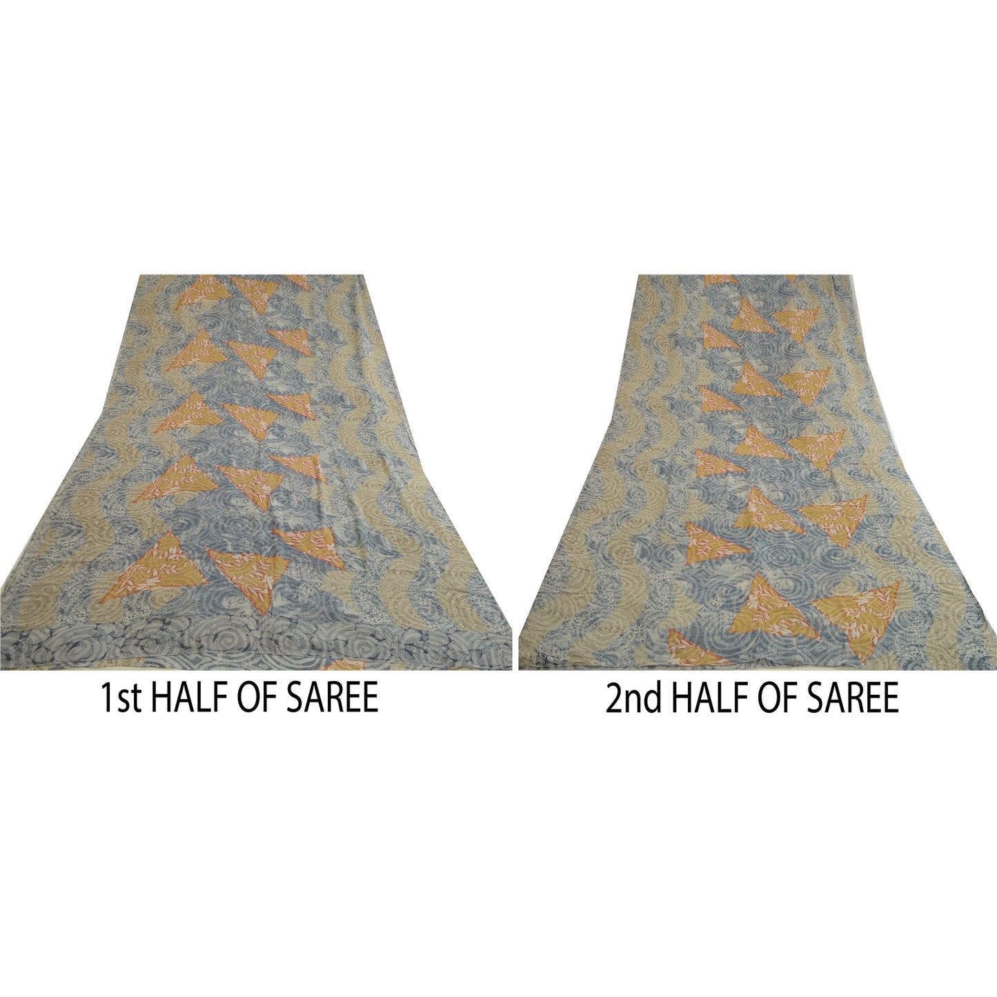 Sanskriti Vintage Sarees Blue Pure Georgette Silk Printed Sari 5yd Craft Sustainable Fabric