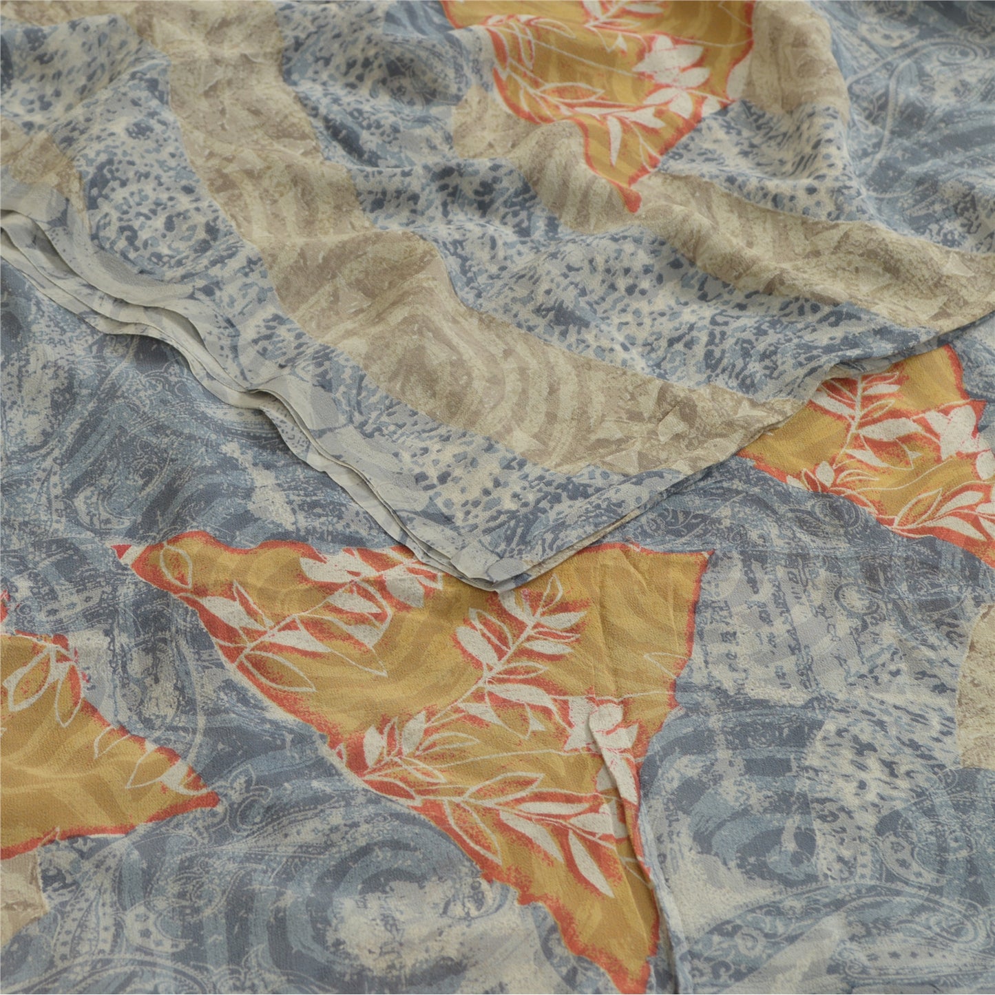 Sanskriti Vintage Sarees Blue Pure Georgette Silk Printed Sari 5yd Craft Sustainable Fabric