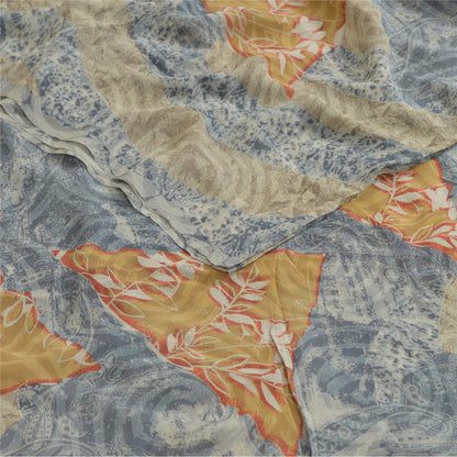 Sanskriti Vintage Sarees Blue Pure Georgette Silk Printed Sari 5yd Craft Sustainable Fabric