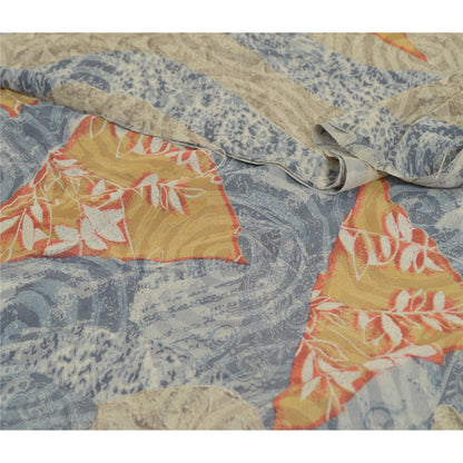 Sanskriti Vintage Sarees Blue Pure Georgette Silk Printed Sari 5yd Craft Sustainable Fabric