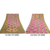 Sanskriti Vintage Sarees Pink/Green Printed Pure Georgette Silk Sari 5yd Sustainable Fabric
