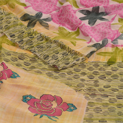Sanskriti Vintage Sarees Pink/Green Printed Pure Georgette Silk Sari 5yd Sustainable Fabric