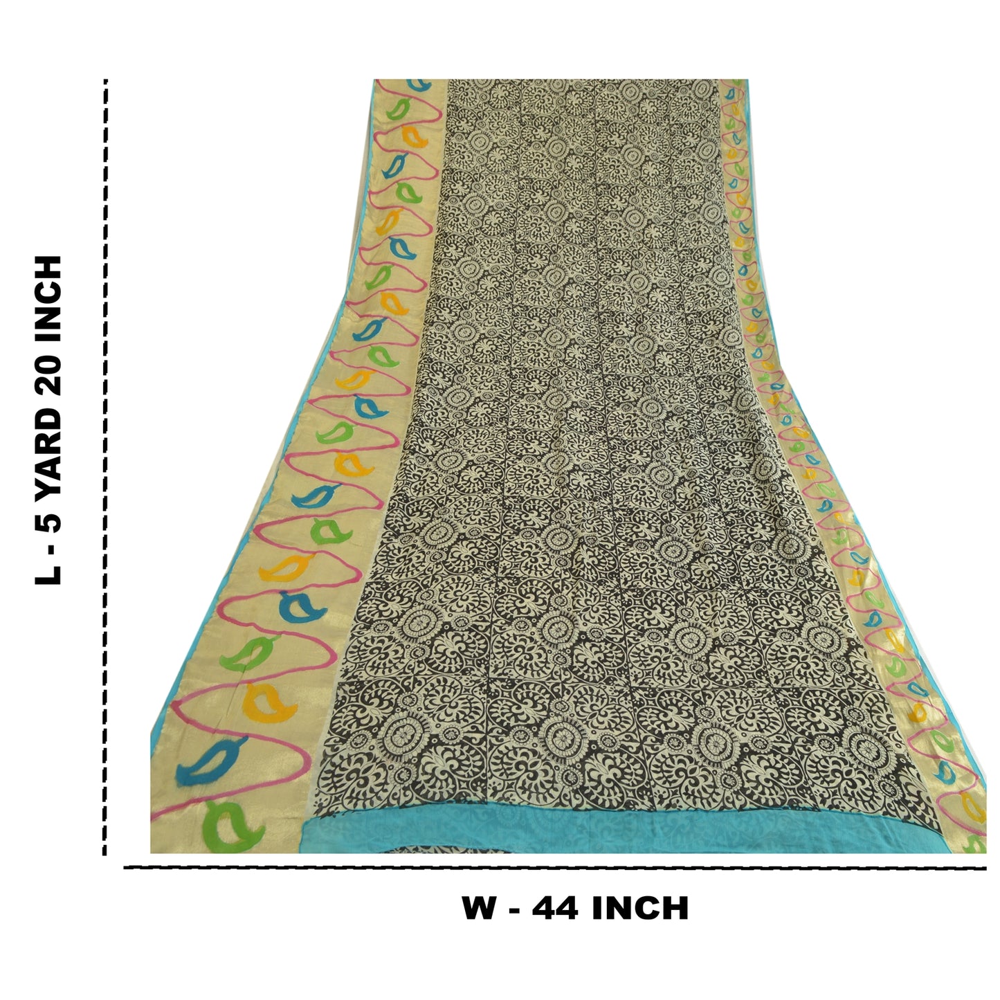 Sanskriti Vintage Sarees Black Blend Georgette Woven Border Printed Sari Sustainable Fabric