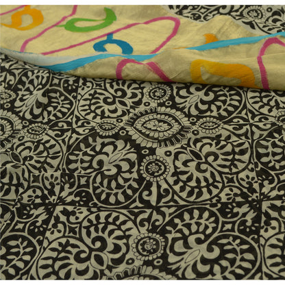 Sanskriti Vintage Sarees Black Blend Georgette Woven Border Printed Sari Sustainable Fabric