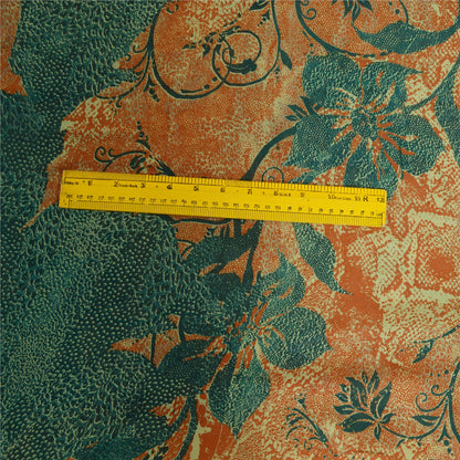 Sanskriti Vintage Sarees Orange/Teal Printed Pure Georgette Silk Sari Sustainable Fabric