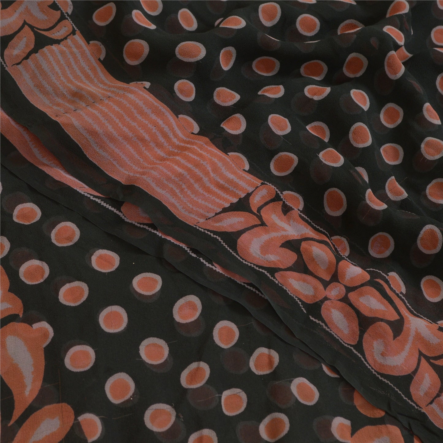 Sanskriti Vintage Sarees Indian Black Blend Georgette Printed Sari Craft Sustainable Fabric