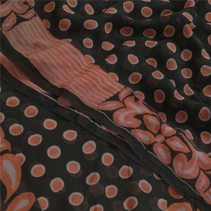 Sanskriti Vintage Sarees Indian Black Blend Georgette Printed Sari Craft Sustainable Fabric