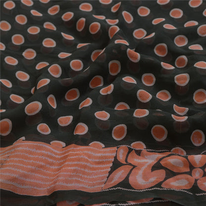 Sanskriti Vintage Sarees Indian Black Blend Georgette Printed Sari Craft Sustainable Fabric