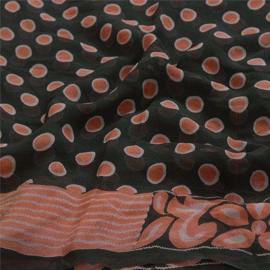 Санскритские винтажные сари индийская черная смесь жоржета с принтом сари ремесло устойчивая ткань