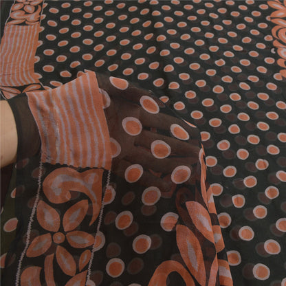 Sanskriti Vintage Sarees Indian Black Blend Georgette Printed Sari Craft Sustainable Fabric