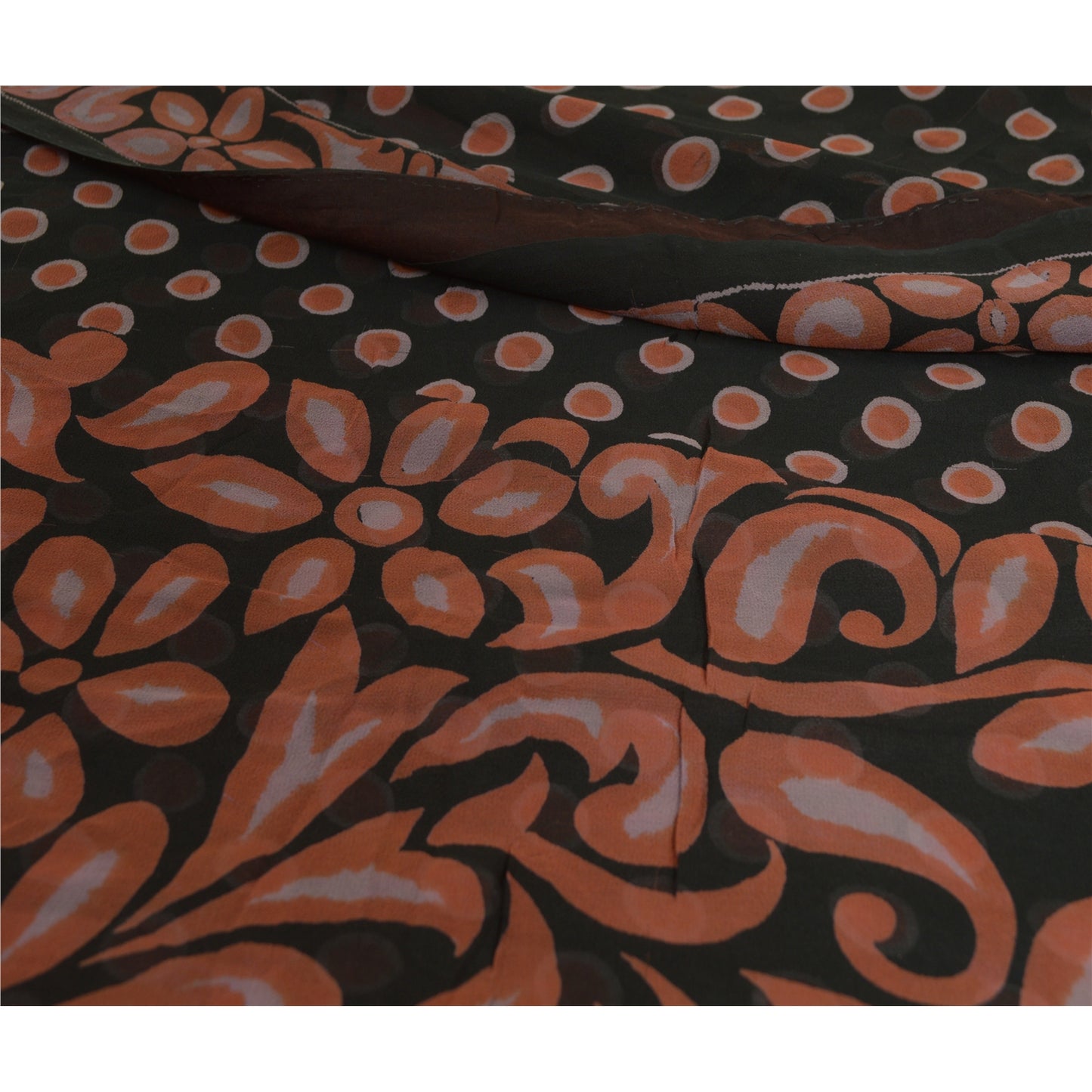 Sanskriti Vintage Sarees Indian Black Blend Georgette Printed Sari Craft Sustainable Fabric