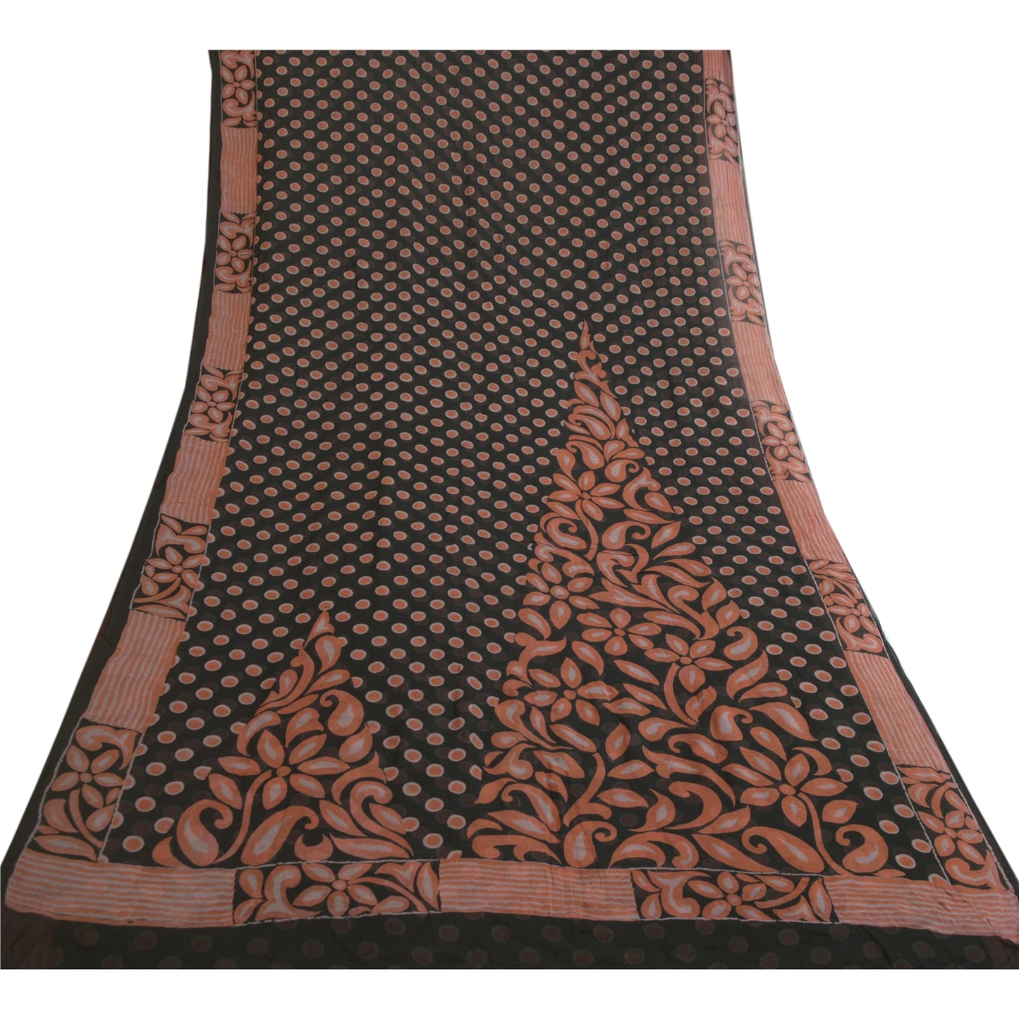 Sanskriti Vintage Sarees Indian Black Blend Georgette Printed Sari Craft Sustainable Fabric