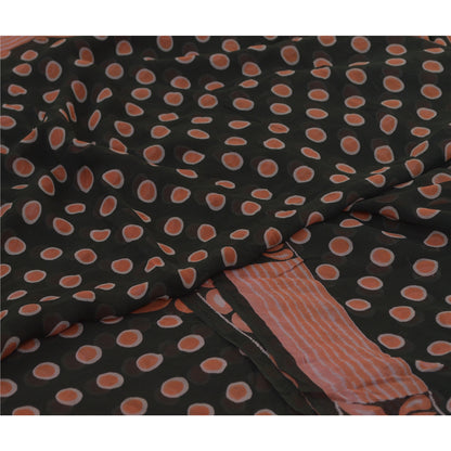 Sanskriti Vintage Sarees Indian Black Blend Georgette Printed Sari Craft Sustainable Fabric