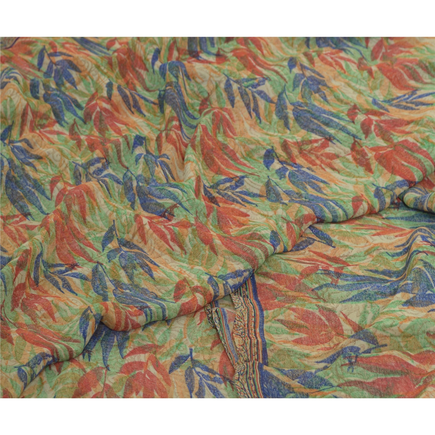 Sanskriti Vintage Sarees Multi Pure Georgette Silk Printed Sari Craft Sustainable Fabric