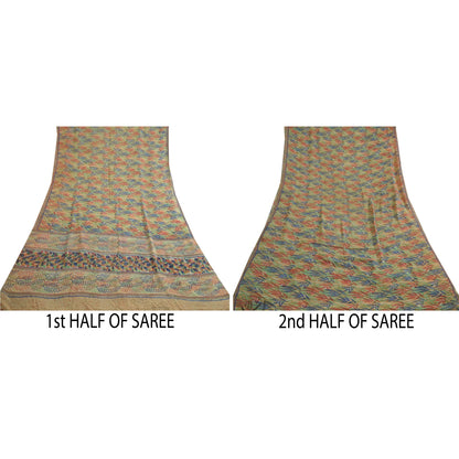 Sanskriti Vintage Sarees Multi Pure Georgette Silk Printed Sari Craft Sustainable Fabric