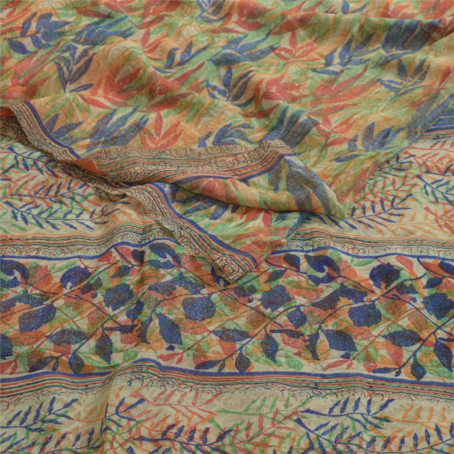 Sanskriti Vintage Sarees Multi Pure Georgette Silk Printed Sari Craft Sustainable Fabric