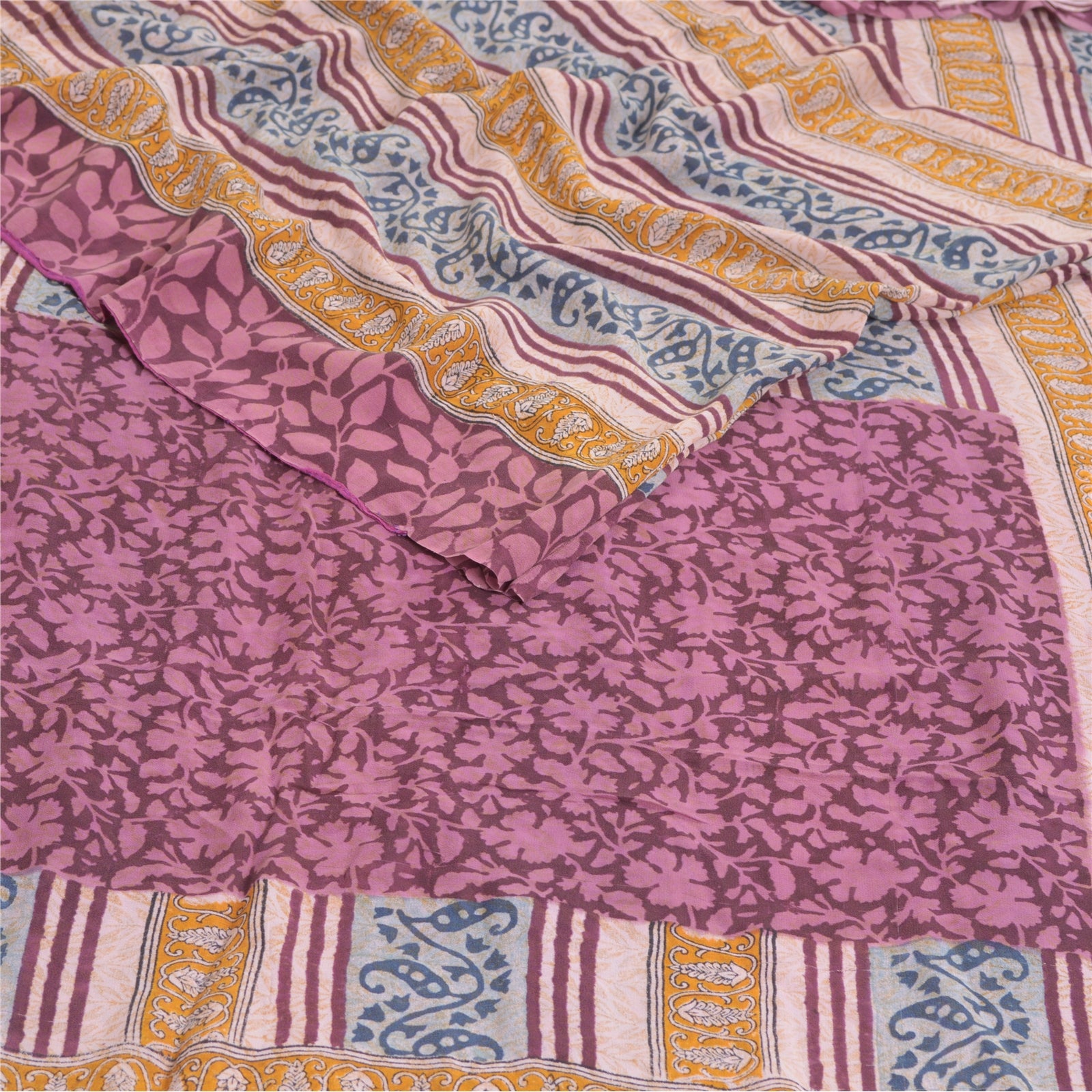 Sanskriti Vintage Sarees Hand Block Print Pure Georgette Silk Sari Craft Sustainable Fabric