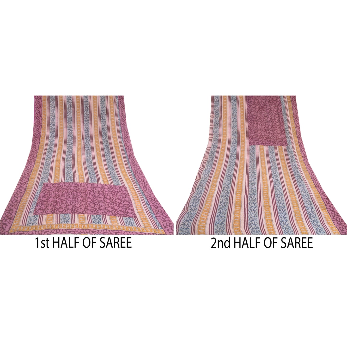 Sanskriti Vintage Sarees Hand Block Print Pure Georgette Silk Sari Craft Sustainable Fabric