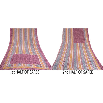 Sanskriti Vintage Sarees Hand Block Print Pure Georgette Silk Sari Craft Sustainable Fabric